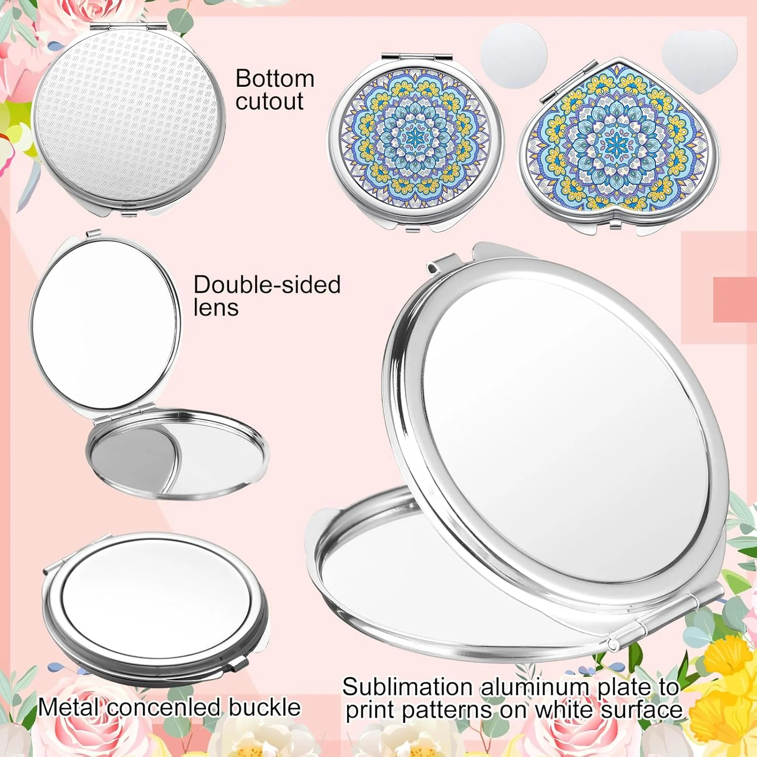 آینه جیبی کوچک سابلیمیشن Jetec، بسته 6 عددی، آینه آرایشی تاشو دو طرفه با بزرگنمایی، مناسب کیف دستی، هدیه برای زنان و مسافرت (قلب و گرد) آینه جیبی کوچک سابلیمیشن Jetec، بسته 6 عددی، آینه آرایشی تاشو دو طرفه با بزرگنمایی، مناسب کیف دستی، هدیه برای زنان و مسافرت (قلب و گرد)
