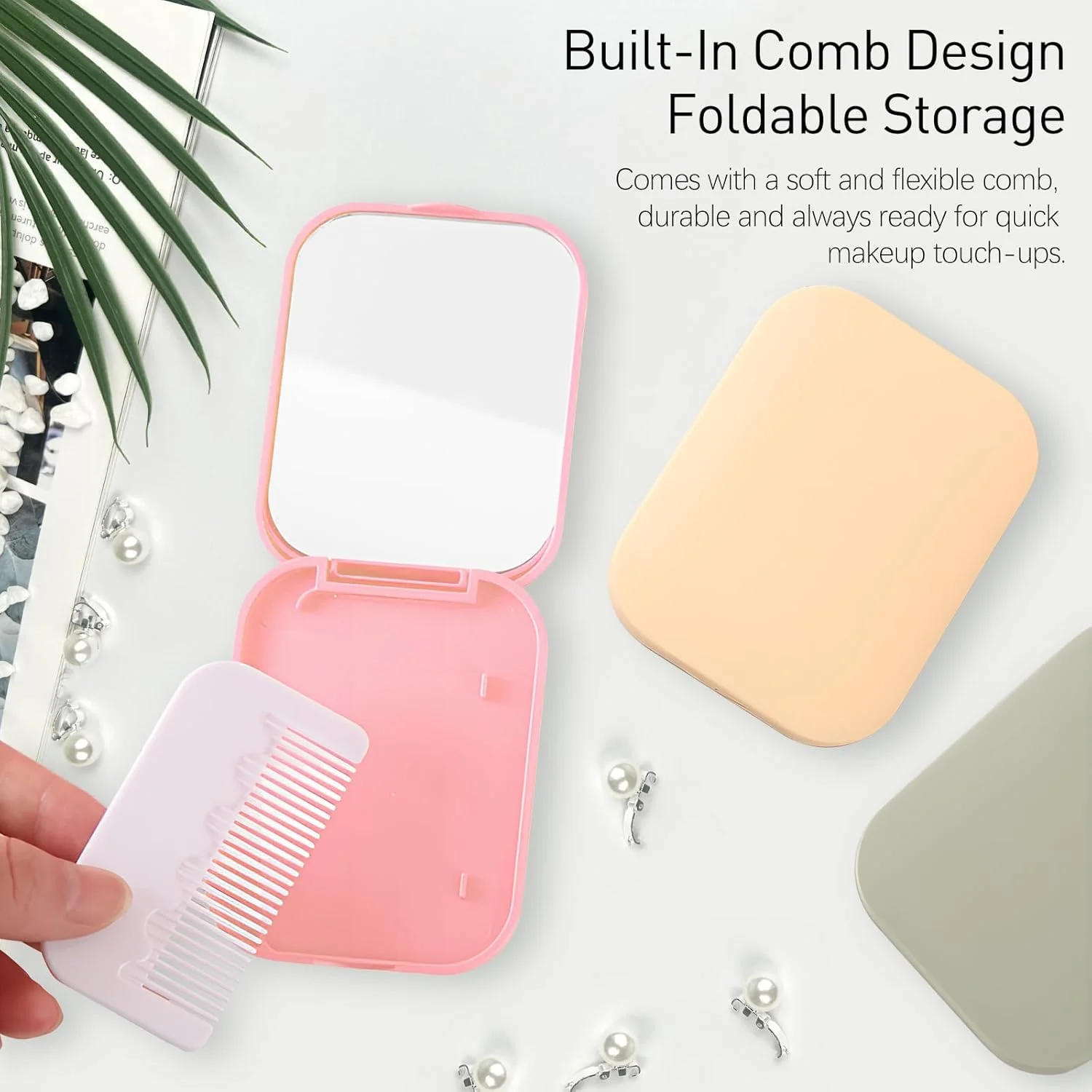 ست آینه جیبی تاشو و شانه Jaasuee، آینه آرایشی قابل حمل سفارشی کاوائی خلاقانه، ایده آل برای کودکان و مسافرت