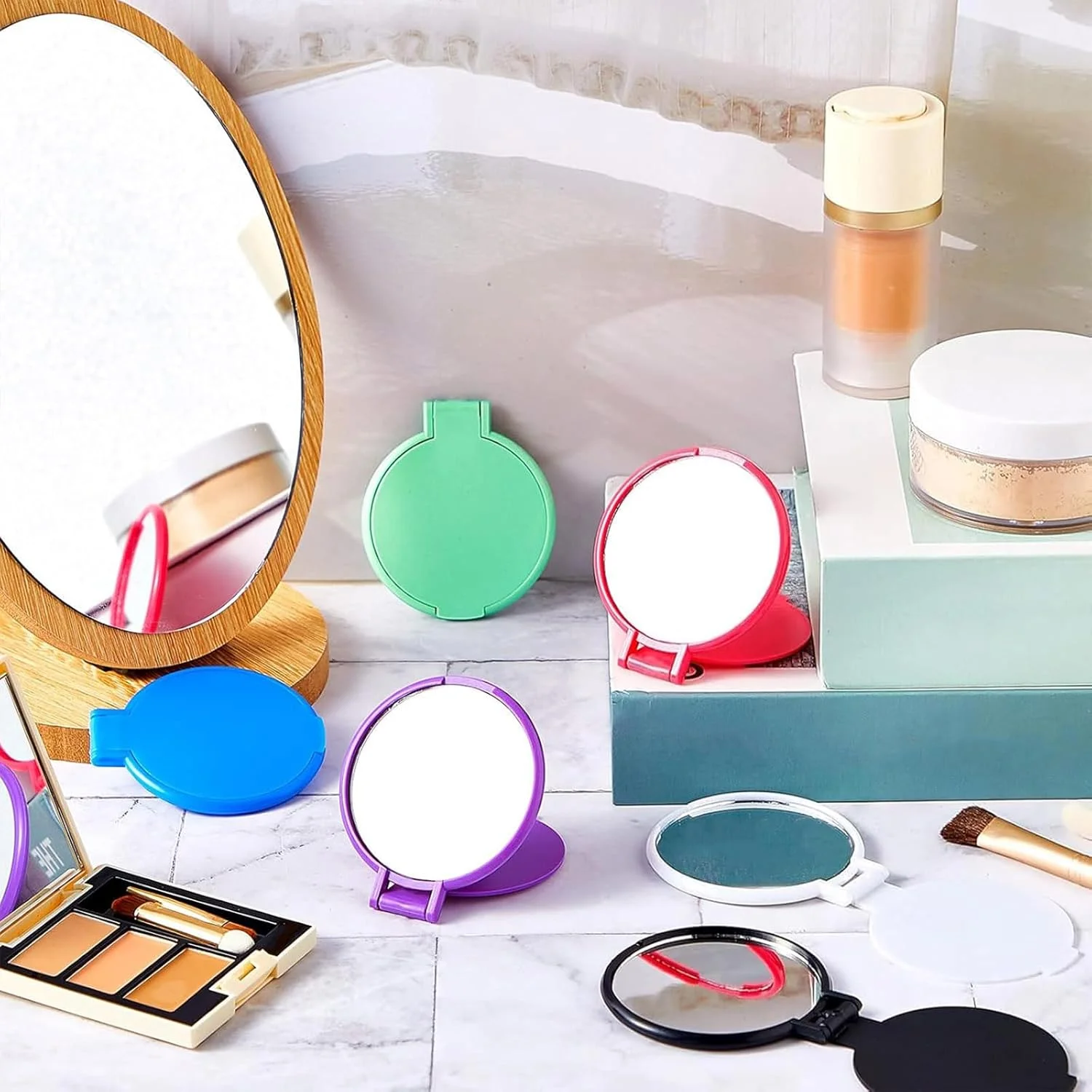 آینه جیبی کوچک Jetec، بسته 6 عددی، هدیه ای مناسب، آینه آرایشی تاشو گرد کوچک و قابل حمل برای کیف دستی، مناسب مسافرت، استفاده روزانه، مهمانی، هدیه برای خانم ها (رنگ های کلاسیک)