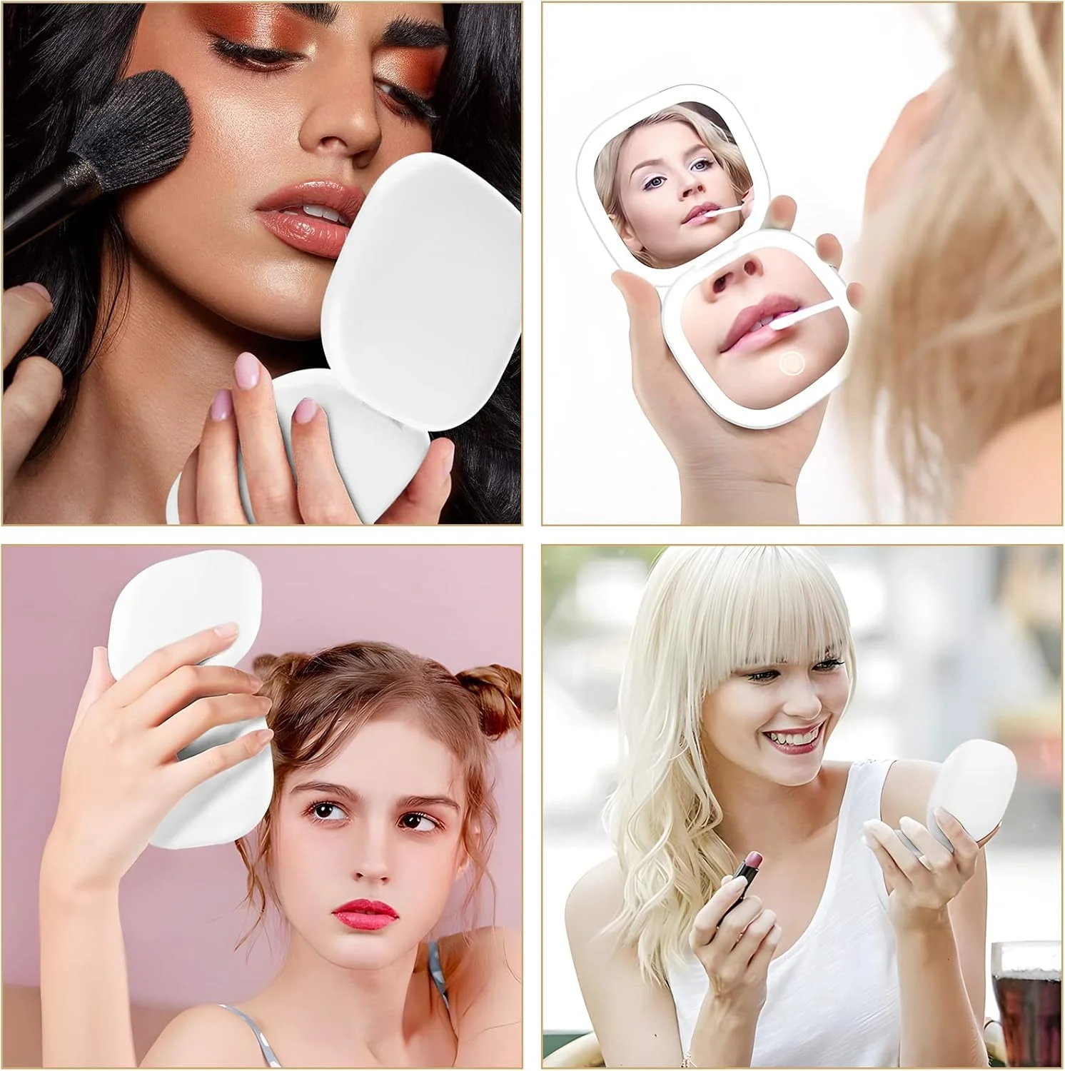 JTOOYS LED Compact Mirror with Magnification 1×/10×, Portable Small Cosmetic Mirror USB Rechargeable Hand Mirror with Dimmable Mini Folding Travel Mirror Compact Mirror for Handbags, Square - White