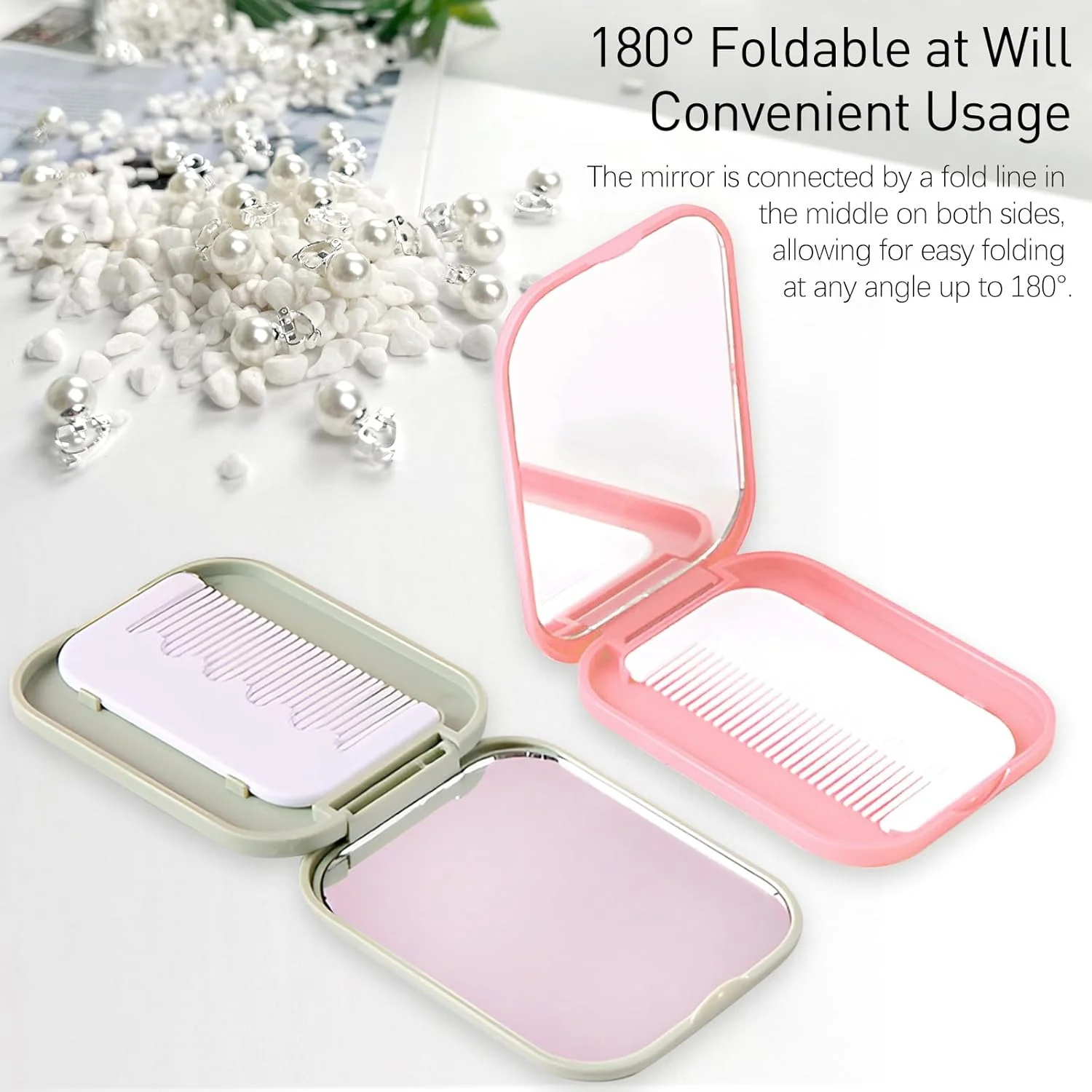 ست آینه جیبی تاشو و شانه Jaasuee، آینه آرایشی قابل حمل سفارشی کاوائی خلاقانه، ایده آل برای کودکان و مسافرت