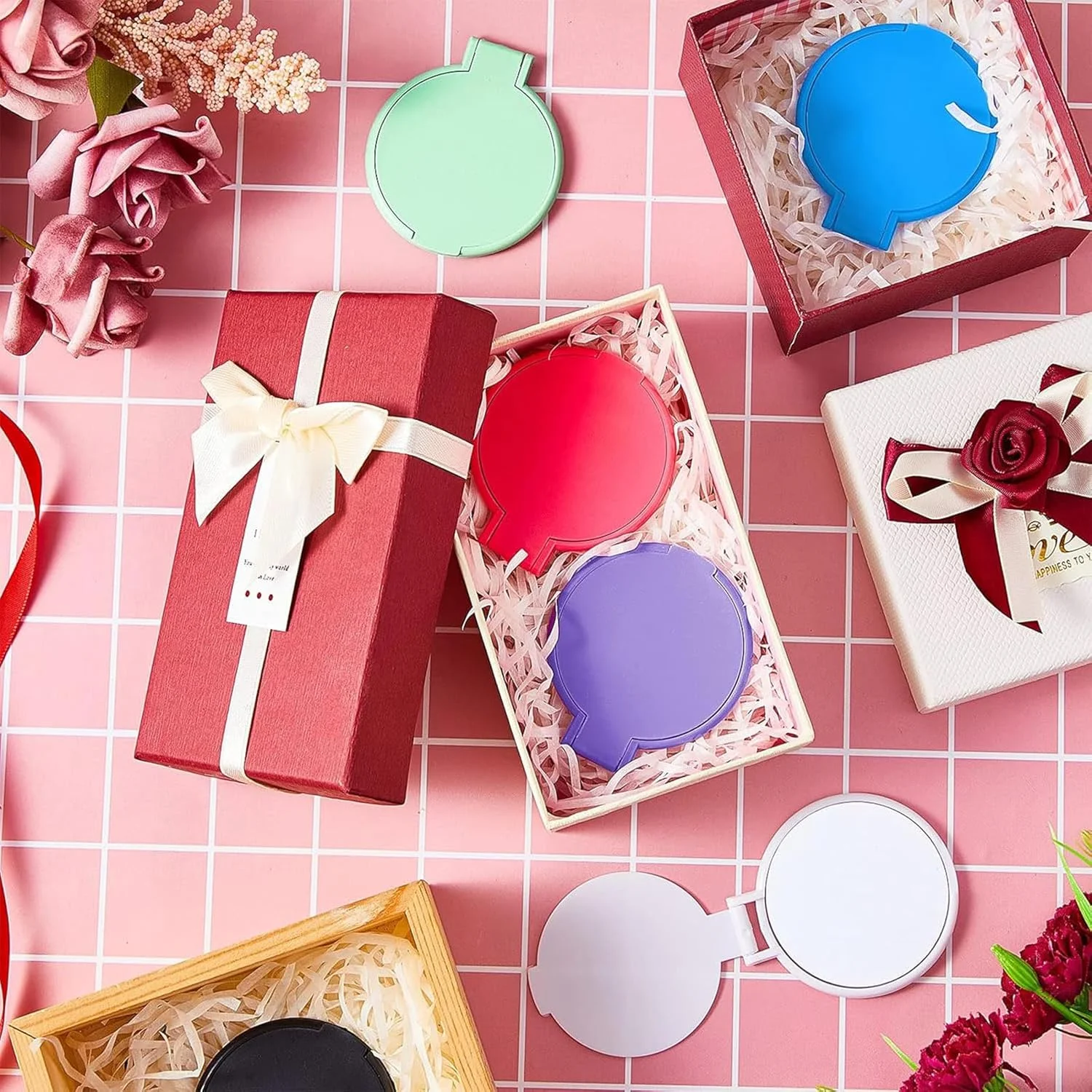 آینه جیبی کوچک Jetec، بسته 6 عددی، هدیه ای مناسب، آینه آرایشی تاشو گرد کوچک و قابل حمل برای کیف دستی، مناسب مسافرت، استفاده روزانه، مهمانی، هدیه برای خانم ها (رنگ های کلاسیک)