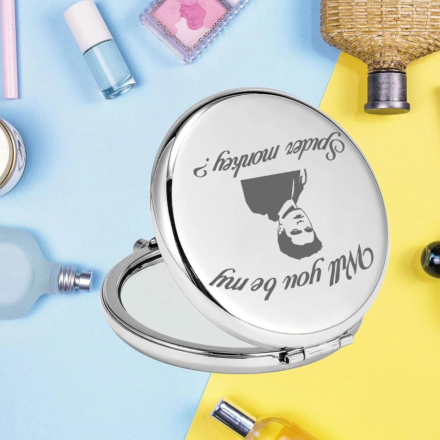 آینه جیبی فیلم گرگ و میش KEYCHIN، هدیه ای برای طرفداران ادوارد و بلا در گرگ و میش، آینه جمع و جور "آیا می خواهی میمون عنکبوتی من باشی" برای زنان، دختران و نوجوانان (میمون عنکبوتی-S)