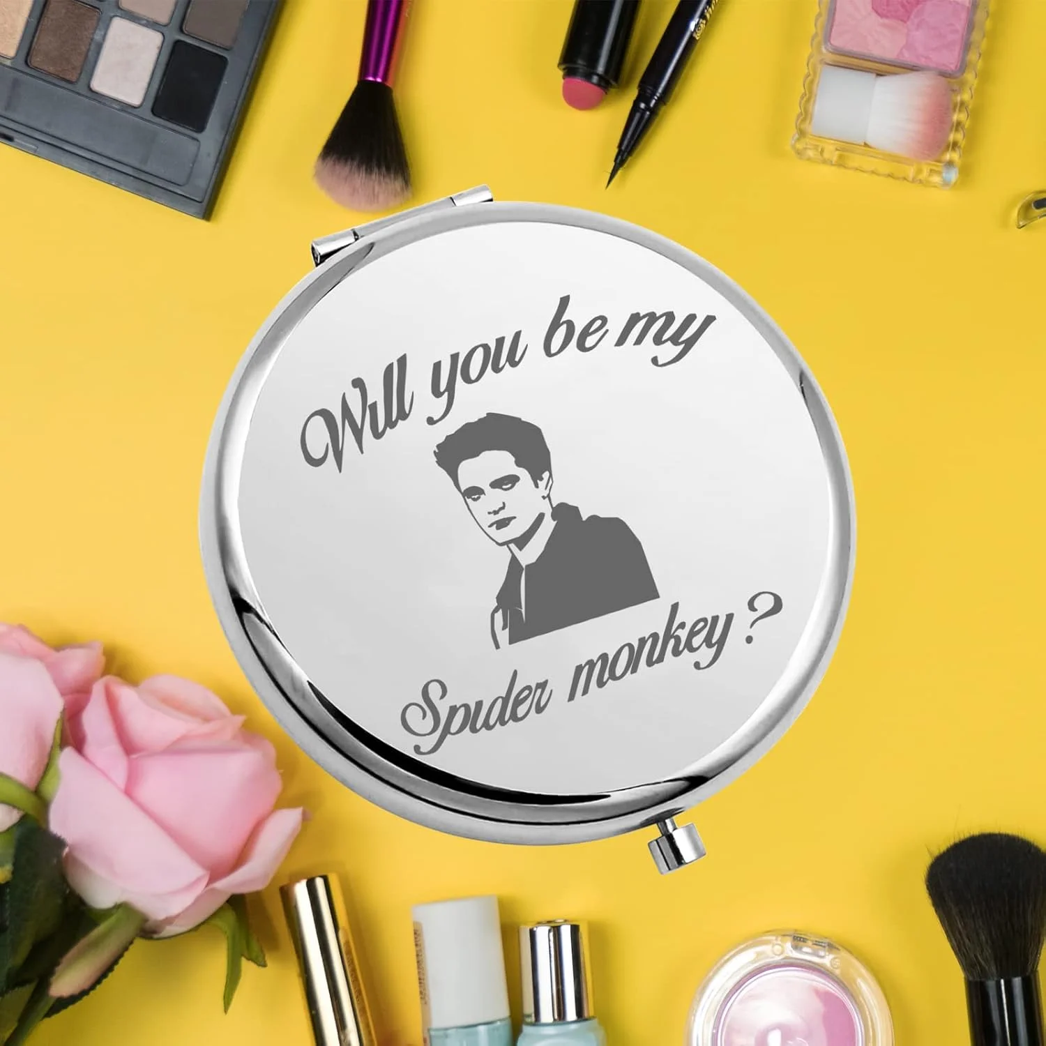 آینه جیبی فیلم گرگ و میش KEYCHIN، هدیه ای برای طرفداران ادوارد و بلا در گرگ و میش، آینه جمع و جور "آیا می خواهی میمون عنکبوتی من باشی" برای زنان، دختران و نوجوانان (میمون عنکبوتی-S)