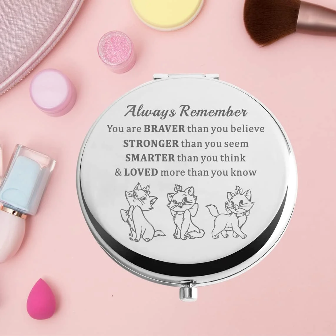 آینه جیبی گربه KEYCHIN، هدیه ای برای طرفداران فیلم گربه. تو شجاع تر، قوی تر و باهوش تر از آن چیزی هستی که فکر می کنی. آینه آرایشی جمع و جور گربه برای زنان، دختران و نوجوانان (Marie Always-S)