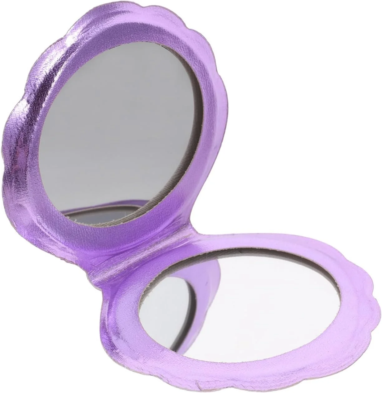 آینه آرایشی فشرده Lurrose، تاشو، دو طرفه، قابل حمل، هولوگرام، با روکش چرمی PU، طرح صدف، مناسب برای دختران، زنان و بانوان (بنفش)