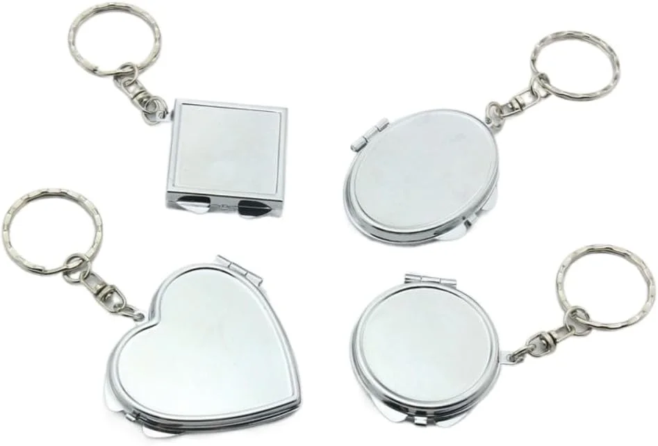جاکلیدی آینه تاشو قابل حمل Leadigol، آینه جیبی مسافرتی، جاکلیدی آینه فلزی مربعی بیضی شکل قلبی، آویز آینه دایره ای، آینه آرایشی کوچک با حلقه کلید
