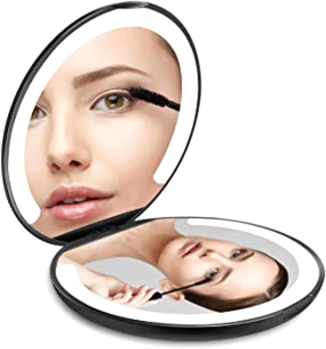 آینه آرایشی مسافرتی تاشو LED لامسه، آینه دو طرفه با چراغ، آینه رومیزی تاشو قابل حمل و جمع و جور، آینه جیبی دستی با بزرگنمایی 1x/5x آینه آرایشی مسافرتی تاشو LED لامسه، آینه دو طرفه با چراغ، آینه رومیزی تاشو قابل حمل و جمع و جور، آینه جیبی دستی با بزرگنمایی 1x/5x