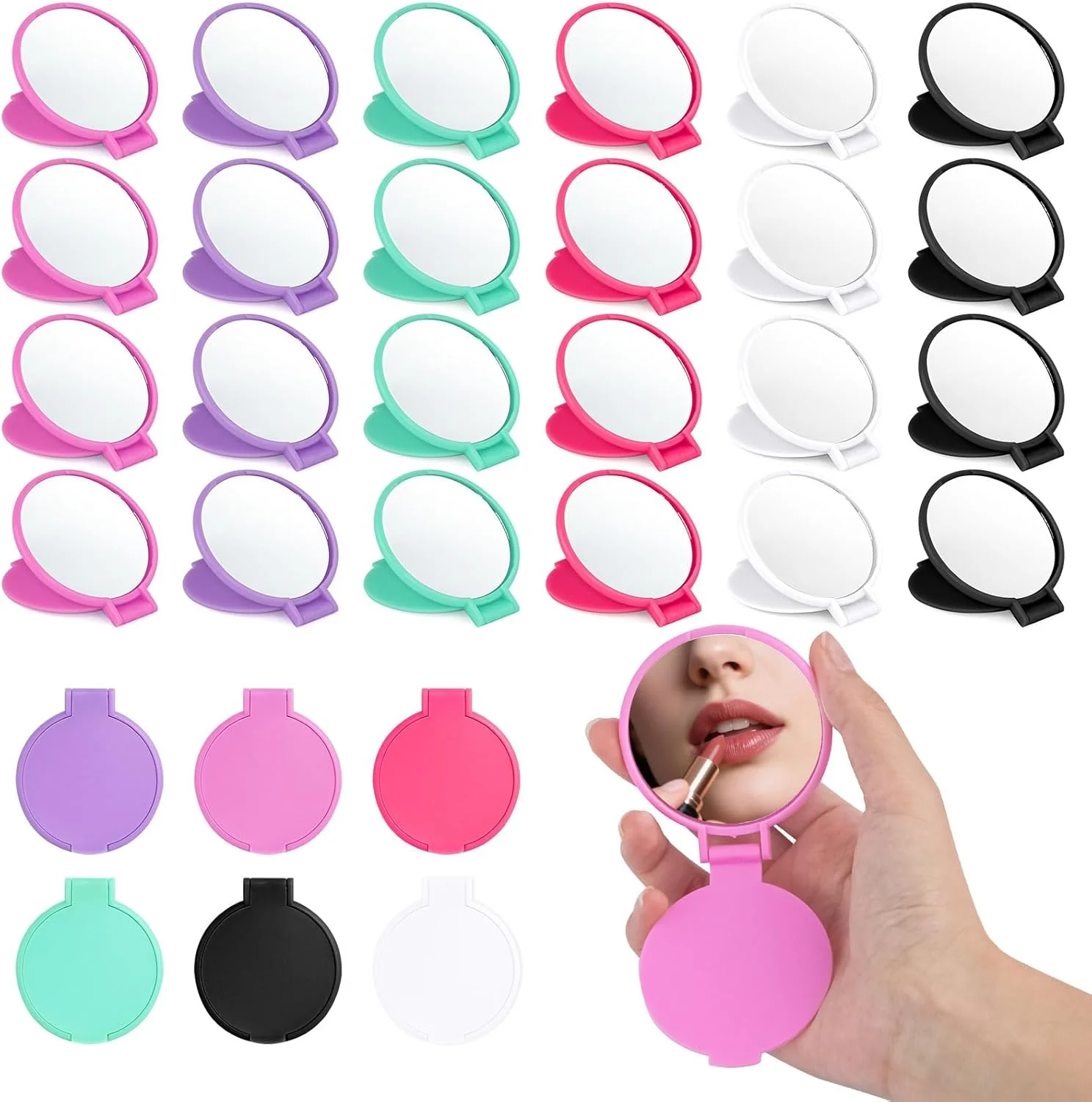 آینه جیبی فشرده Lilingsty، بسته عمده 6 رنگ، کوچک و نفیس، آینه تاشو مینی برای مسافرت، سفر کاری، هدیه، افراد بی خانمان مناسب است (بسته 60 عددی)