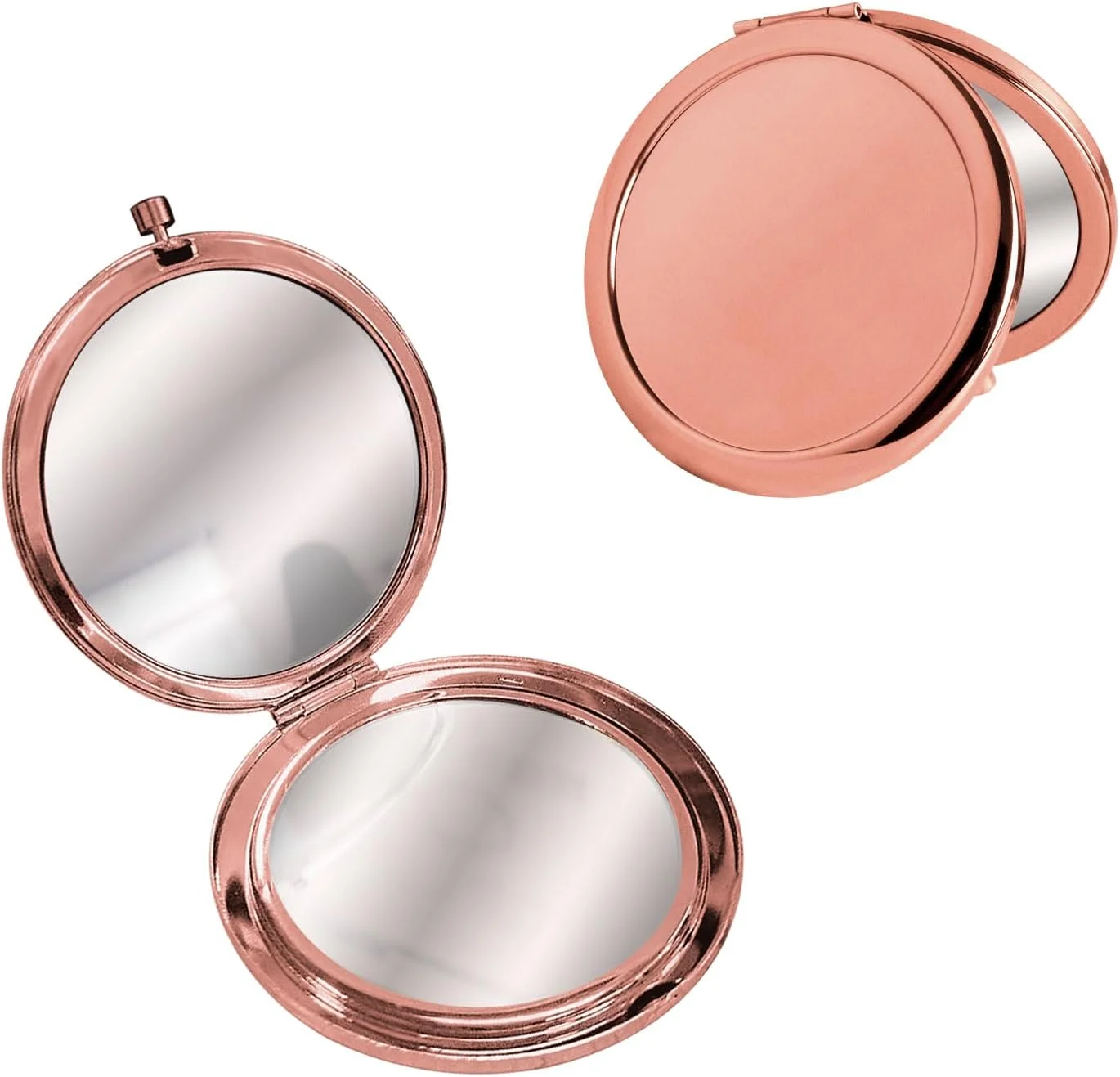 آینه جیبی LuckyOpt، آینه کیف دستی فلزی دو طرفه با آینه های بزرگنمایی 1x/2x، آینه گرد بدون اعوجاج برای زنان برای مسافرت، کیف دستی، کیف پول (رزگلد)
