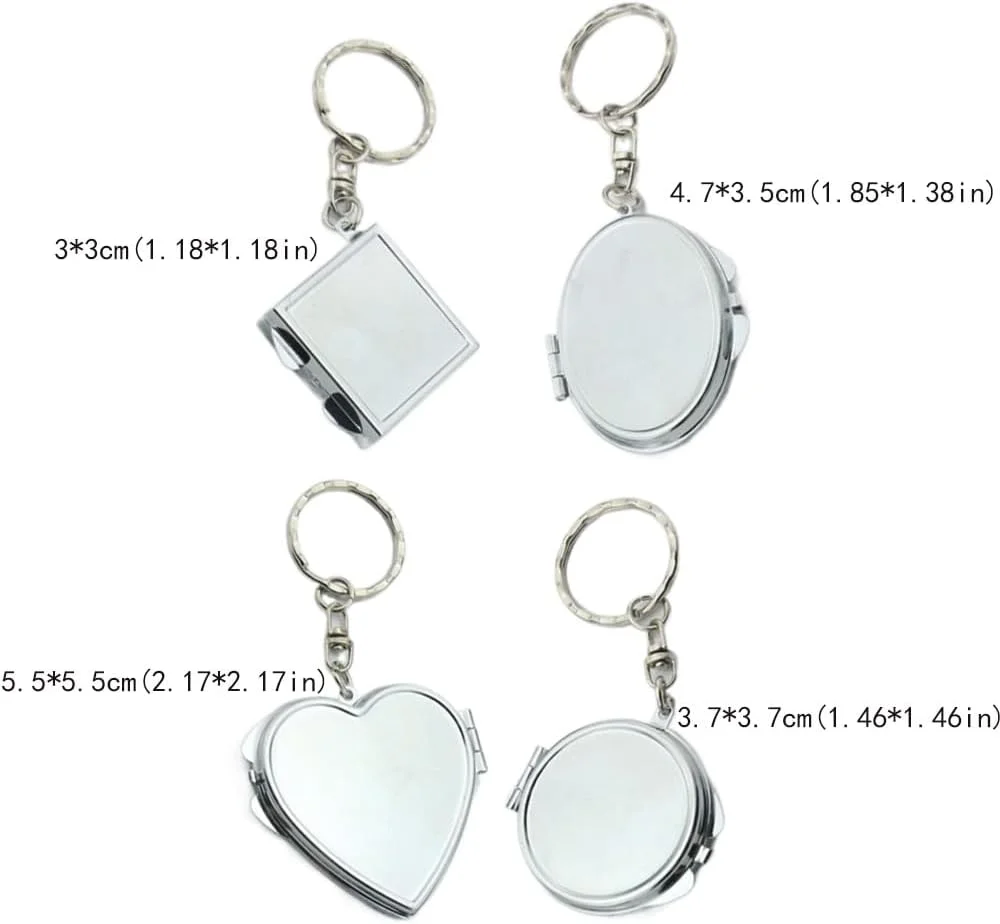 جاکلیدی آینه تاشو قابل حمل Leadigol، آینه جیبی مسافرتی، جاکلیدی آینه فلزی مربعی بیضی شکل قلبی، آویز آینه دایره ای، آینه آرایشی کوچک با حلقه کلید