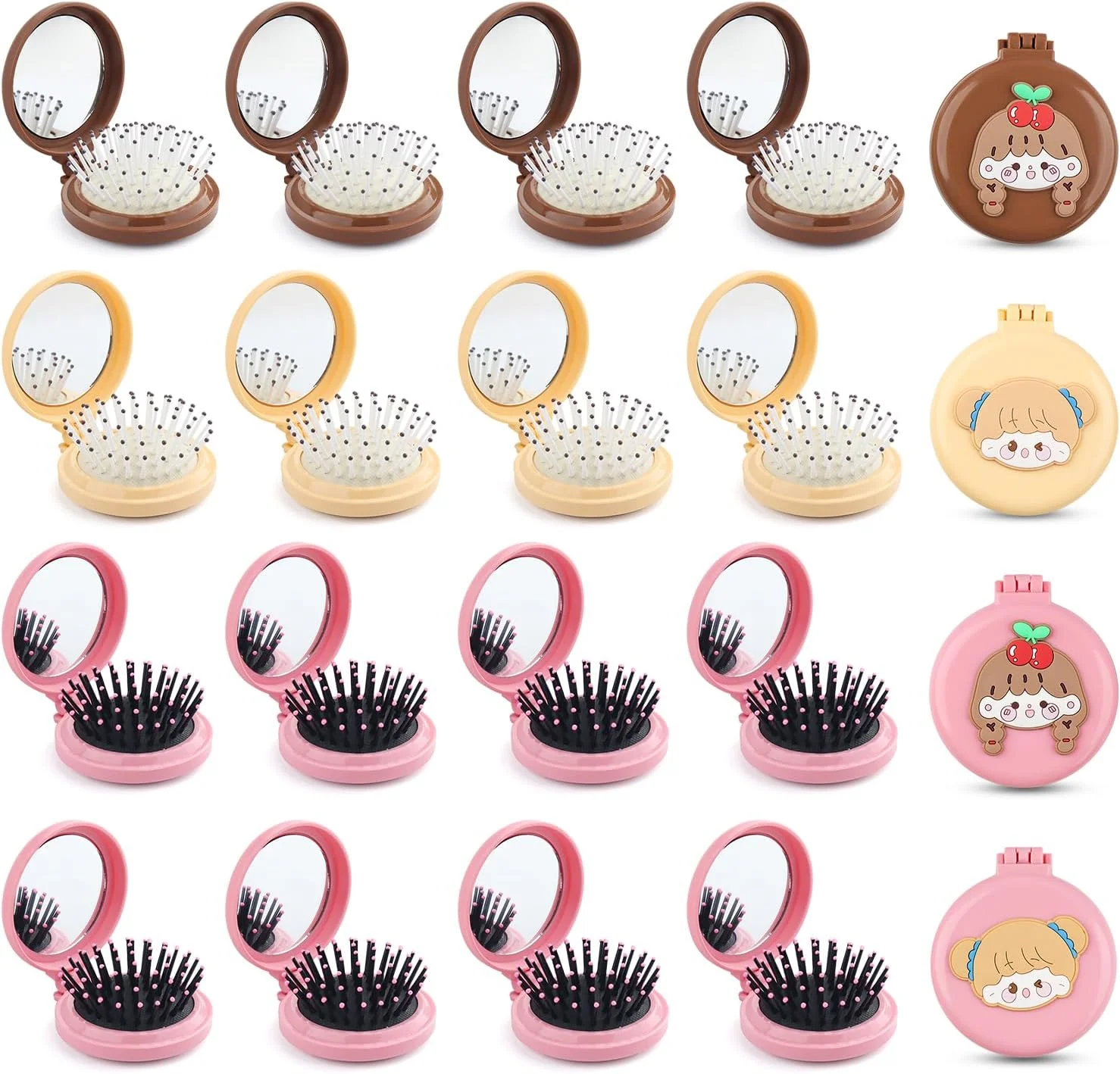 لی‌لینگستی برس مو آینه‌دار تاشو 4 رنگ، شانه آینه‌ای جیبی فشرده و زیبا 2 در 1، برس موی مسافرتی کوچک آینه آرایشی برای زنان دختران 8 عدد