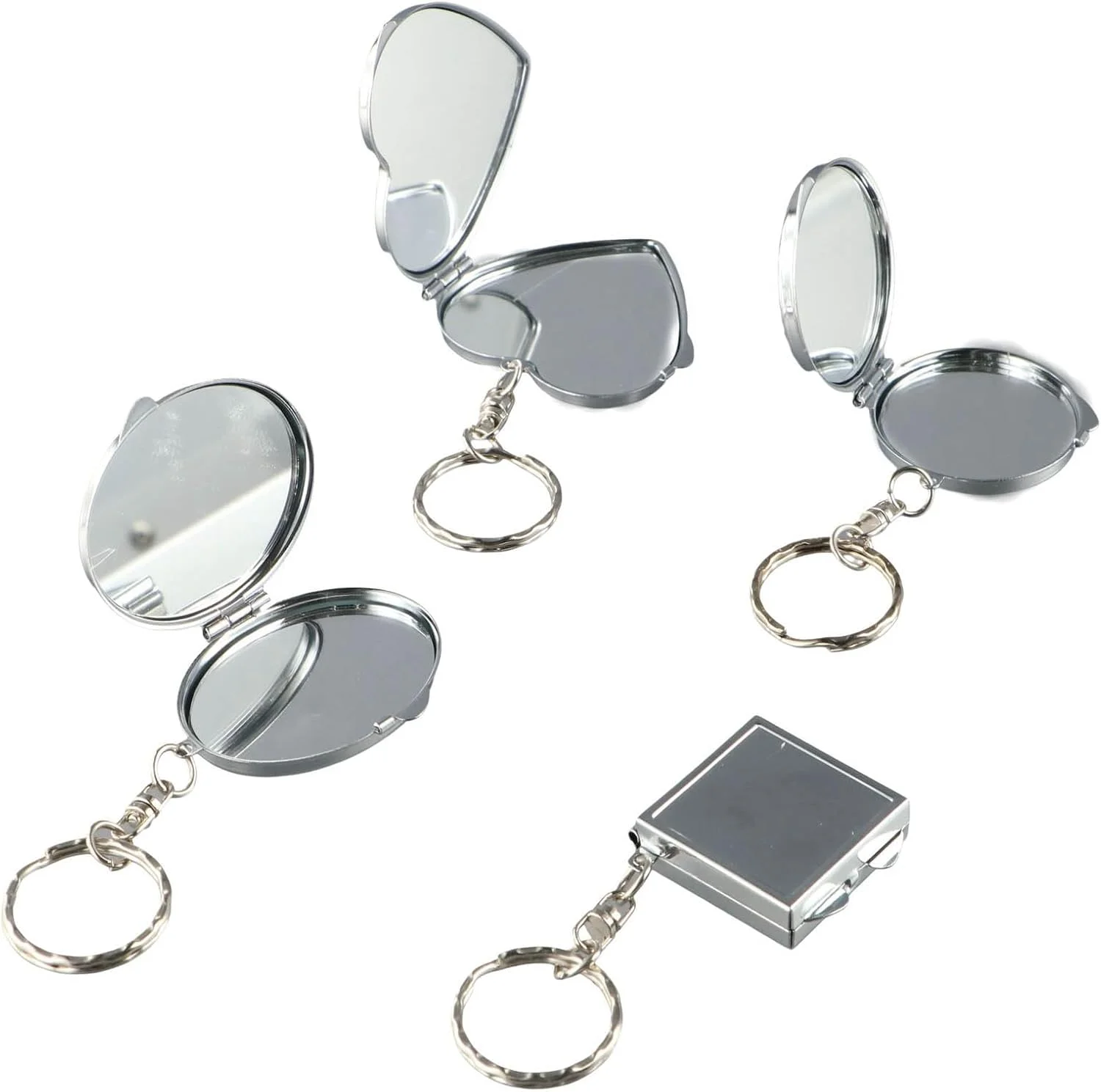 جاکلیدی آینه تاشو قابل حمل Leadigol، آینه جیبی مسافرتی، جاکلیدی آینه فلزی مربعی بیضی شکل قلبی، آویز آینه دایره ای، آینه آرایشی کوچک با حلقه کلید