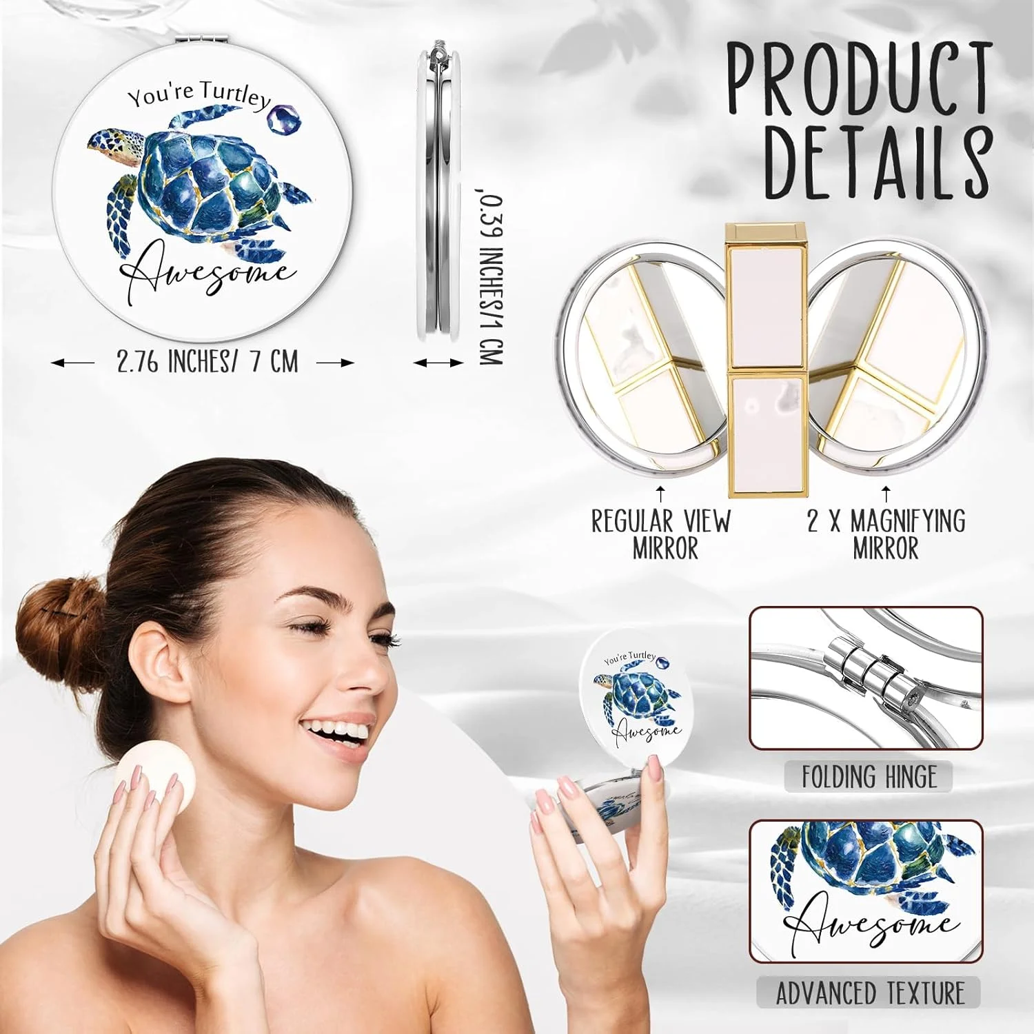 آینه های جیبی فشرده طرح دار لینووسن، بسته 6 عددی، هدیه تشکر برای زنان، طرح لاک پشت و اردک، آینه آرایشی کوچک الهام بخش برای قدردانی از معلمان، مسافرت، بزرگنمایی، مناسب همکاران، کارمندان، پرستاران، هدیه اداری و تجاری