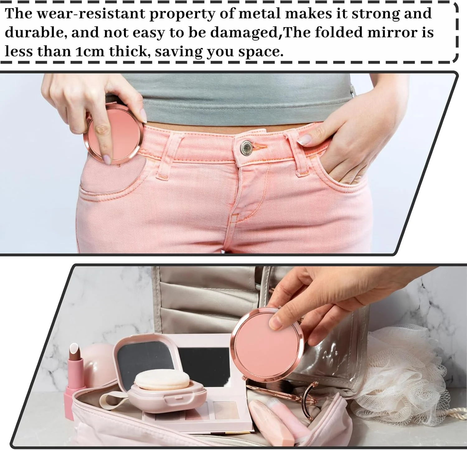 آینه جیبی LuckyOpt، آینه کیف دستی فلزی دو طرفه با آینه های بزرگنمایی 1x/2x، آینه گرد بدون اعوجاج برای زنان برای مسافرت، کیف دستی، کیف پول (رزگلد) آینه جیبی LuckyOpt، آینه کیف دستی فلزی دو طرفه با آینه های بزرگنمایی 1x/2x، آینه گرد بدون اعوجاج برای زنان برای مسافرت، کیف دستی، کیف پول (رزگلد)