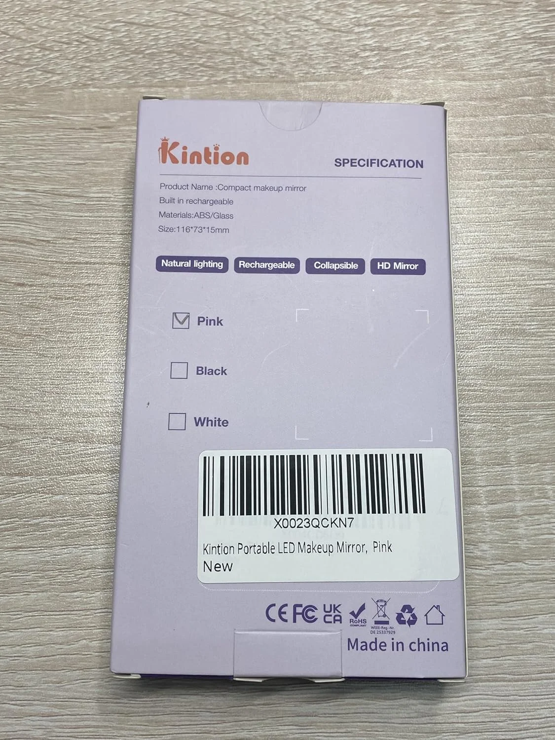 آینه آرایشی LED قابل حمل Kintion، آینه تاشو شارژی، 3 حالت رنگی، آینه کوچک کیف دستی برای زنان، هدیه، صورتی آینه آرایشی LED قابل حمل Kintion، آینه تاشو شارژی، 3 حالت رنگی، آینه کوچک کیف دستی برای زنان، هدیه، صورتی