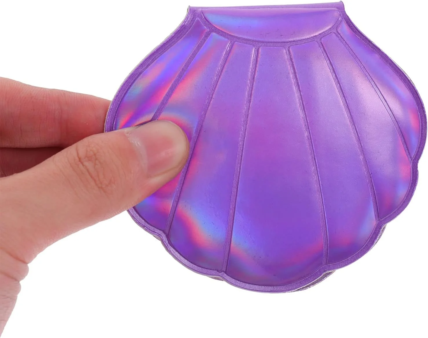 آینه آرایشی فشرده Lurrose، تاشو، دو طرفه، قابل حمل، هولوگرام، با روکش چرمی PU، طرح صدف، مناسب برای دختران، زنان و بانوان (بنفش)