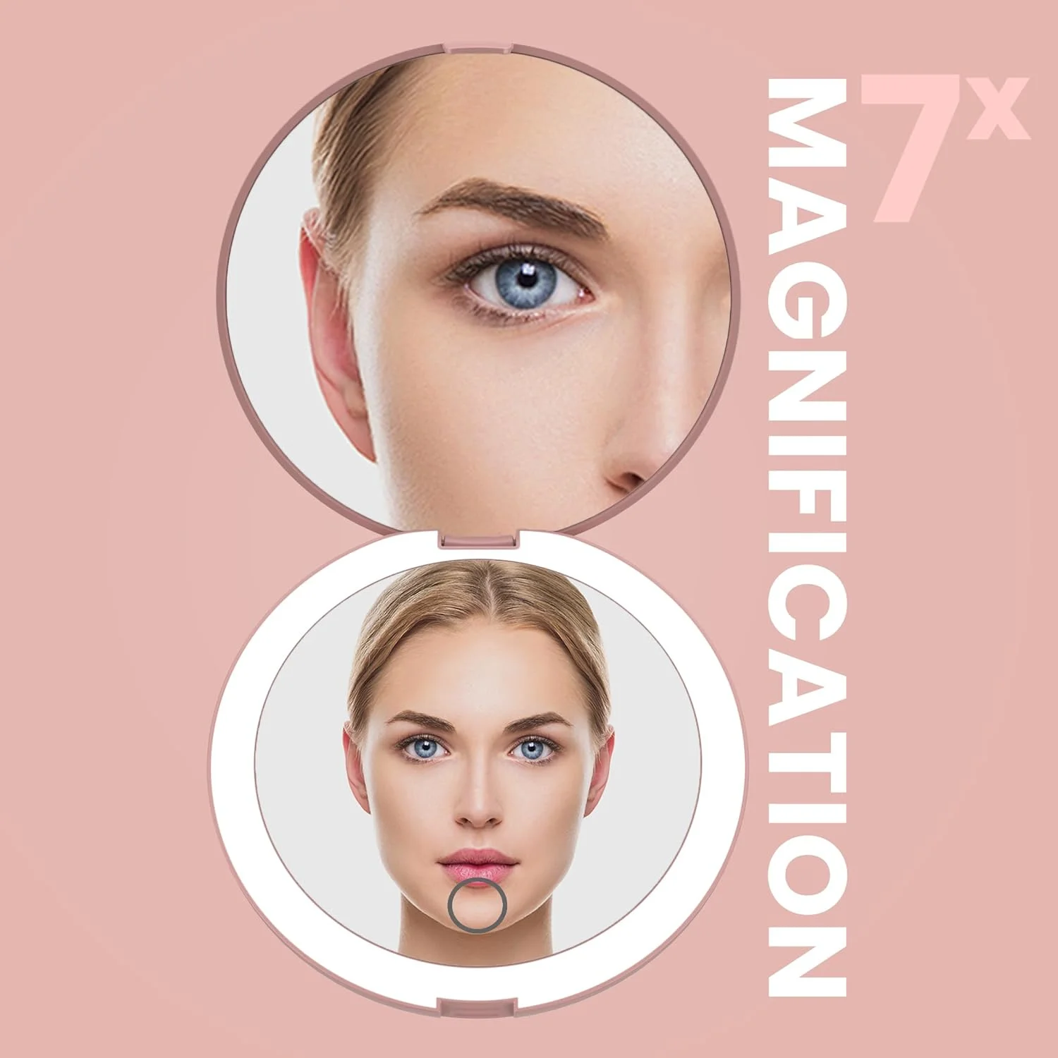 آینه مسافرتی جمع و جور لونا لندن | آینه آرایشی مسافرتی با نور | آینه روشنایی دار ال ای دی با 3 حالت نور | بزرگنمایی 7 برابر تاشو قابل حمل و شارژ (رزگلد) آینه مسافرتی جمع و جور لونا لندن | آینه آرایشی مسافرتی با نور | آینه روشنایی دار ال ای دی با 3 حالت نور | بزرگنمایی 7 برابر تاشو قابل حمل و شارژ (رزگلد)