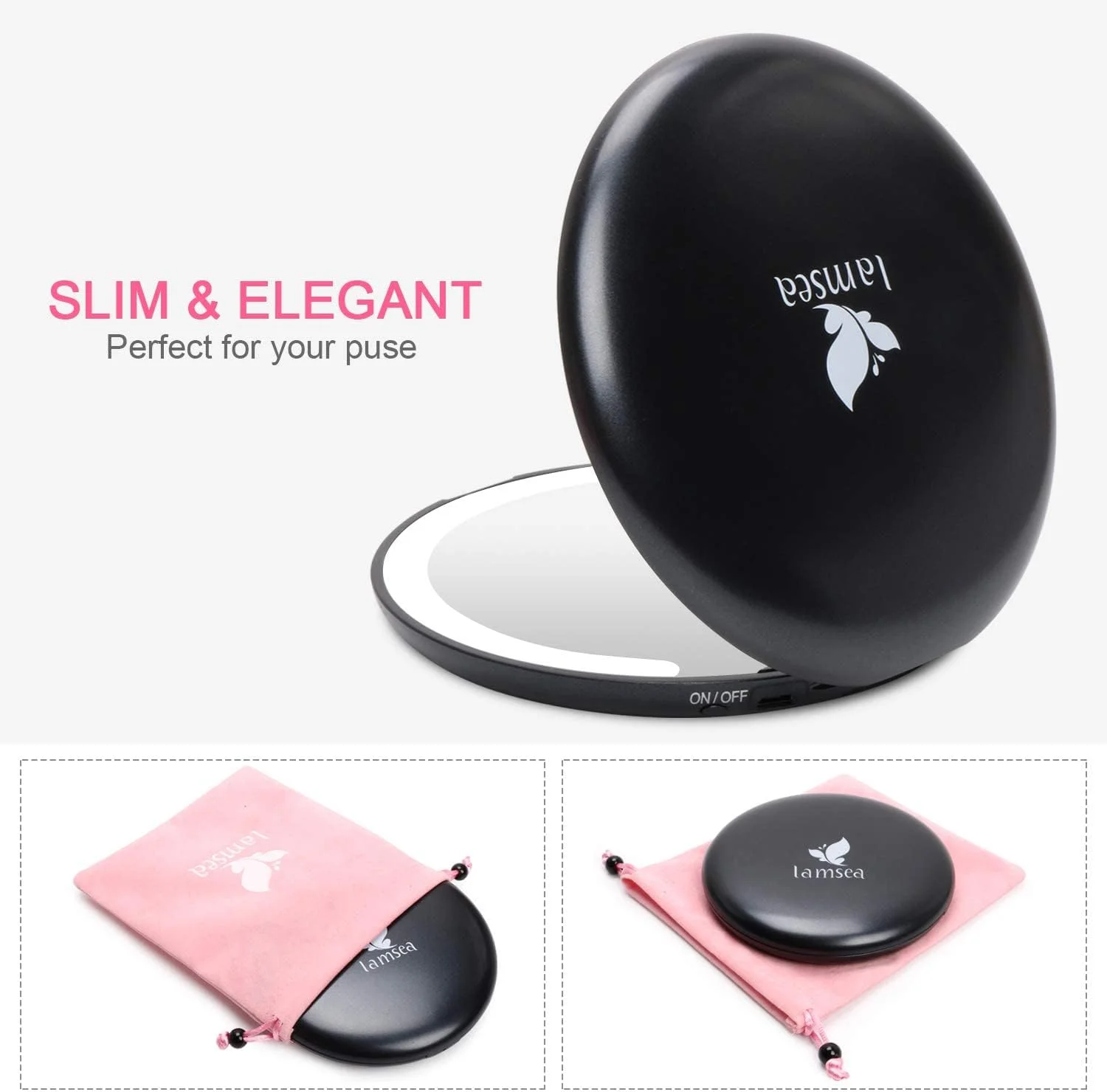 آینه آرایشی مسافرتی تاشو LED لامسه، آینه دو طرفه با چراغ، آینه رومیزی تاشو قابل حمل و جمع و جور، آینه جیبی دستی با بزرگنمایی 1x/5x