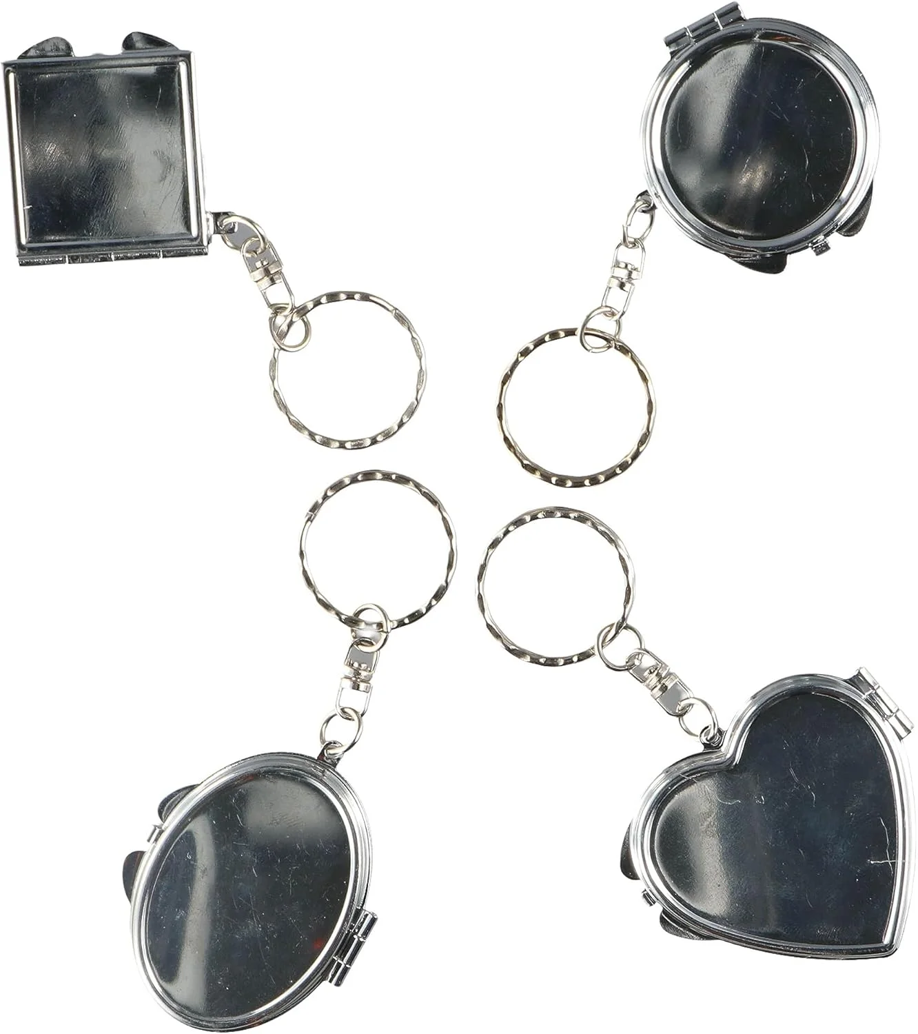 جاکلیدی آینه تاشو قابل حمل Leadigol، آینه جیبی مسافرتی، جاکلیدی آینه فلزی مربعی بیضی شکل قلبی، آویز آینه دایره ای، آینه آرایشی کوچک با حلقه کلید