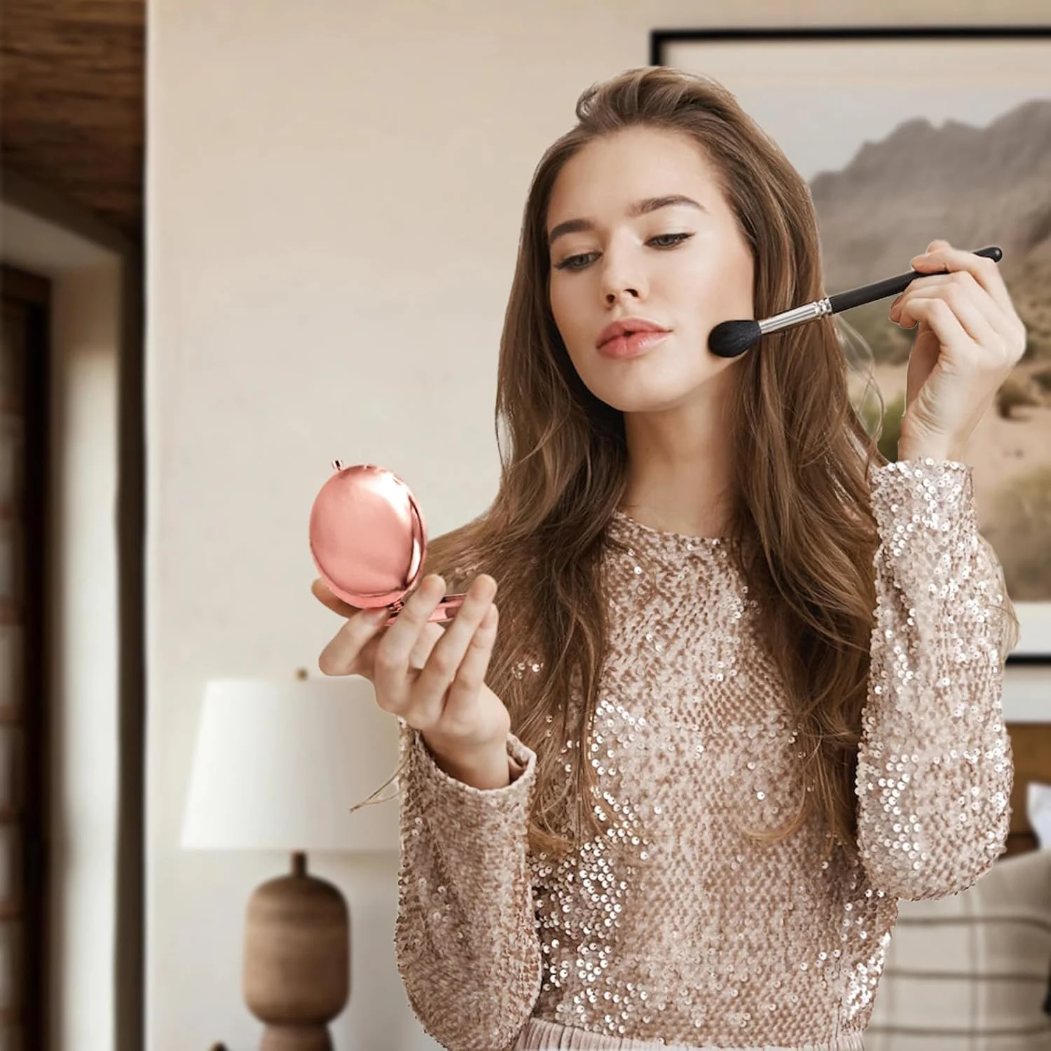 آینه جیبی LuckyOpt، آینه کیف دستی فلزی دو طرفه با آینه های بزرگنمایی 1x/2x، آینه گرد بدون اعوجاج برای زنان برای مسافرت، کیف دستی، کیف پول (رزگلد) آینه جیبی LuckyOpt، آینه کیف دستی فلزی دو طرفه با آینه های بزرگنمایی 1x/2x، آینه گرد بدون اعوجاج برای زنان برای مسافرت، کیف دستی، کیف پول (رزگلد)