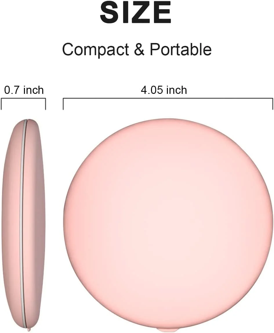 آینه آرایشی LED تاشو، دو طرفه، با بزرگنمایی 1x/10x، مناسب سفر، قابل حمل، گرد، با نور LED و شارژی (صورتی)