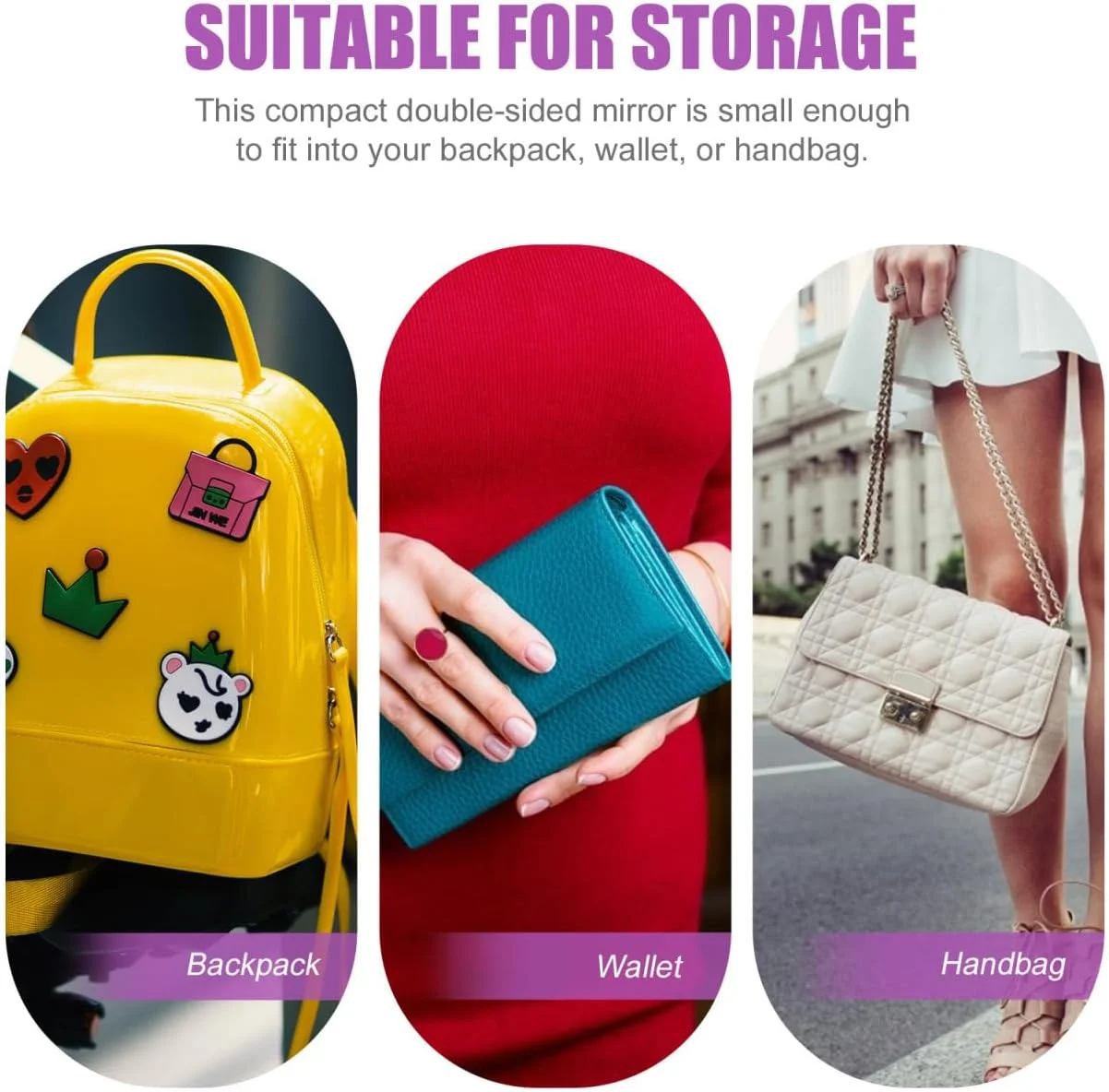 آینه آرایشی فشرده Lurrose، تاشو، دو طرفه، قابل حمل، هولوگرام، با روکش چرمی PU، طرح صدف، مناسب برای دختران، زنان و بانوان (بنفش)