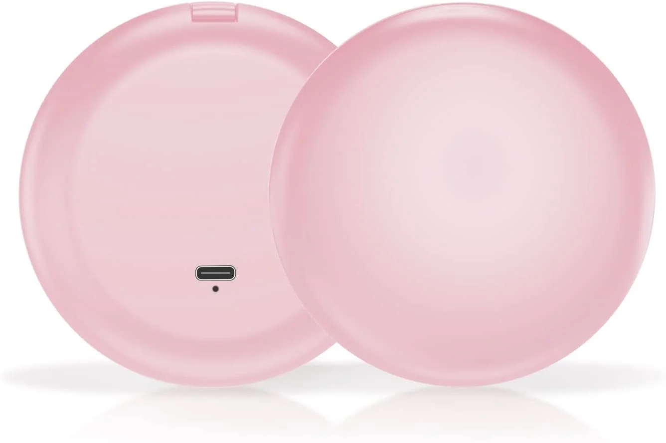 آینه آرایشی LED تاشو، دو طرفه، با بزرگنمایی 1x/10x، مناسب سفر، قابل حمل، گرد، با نور LED و شارژی (صورتی)