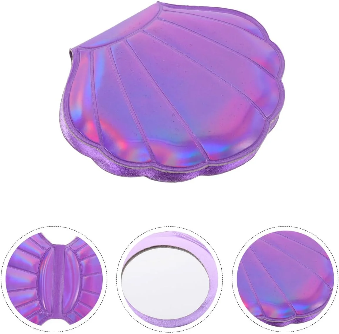 آینه آرایشی فشرده Lurrose، تاشو، دو طرفه، قابل حمل، هولوگرام، با روکش چرمی PU، طرح صدف، مناسب برای دختران، زنان و بانوان (بنفش)