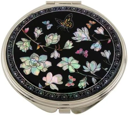 آینه جیبی دوطرفه با طرح گل ماگنولیا سفید صدفی، مناسب آرایش و زیبایی آینه جیبی دوطرفه با طرح گل ماگنولیا سفید صدفی، مناسب آرایش و زیبایی