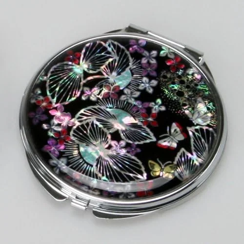 آینه آرایشی دو طرفه فلزی مشکی صدفی با طرح برگ های پاییزی، 90 گرم آینه آرایشی دو طرفه فلزی مشکی صدفی با طرح برگ های پاییزی، 90 گرم