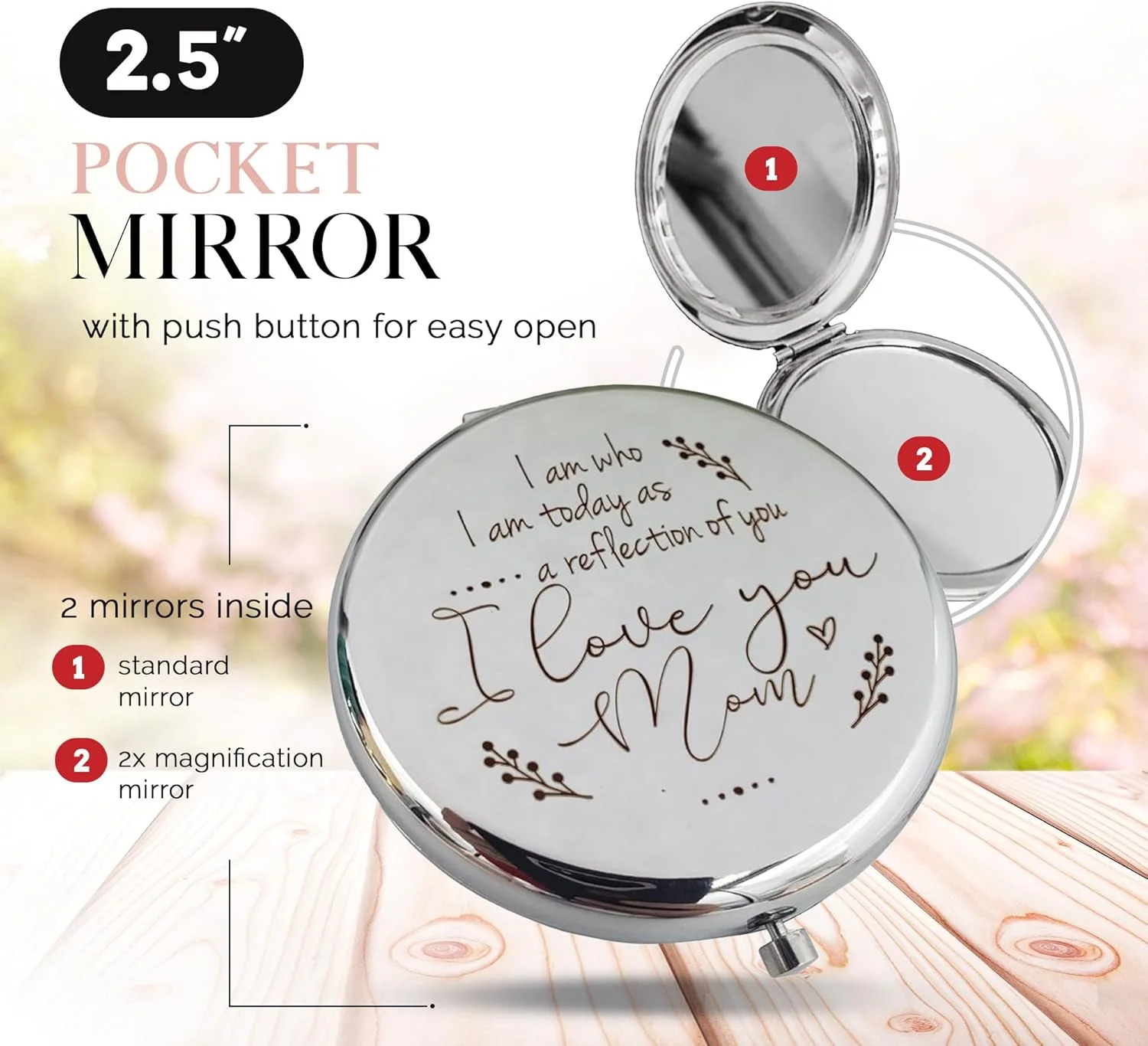 هدیه ای از طرف دختر به مادر عروس، آینه جیبی، هدیه ای از طرف پسر به مادر داماد، هدیه ای احساسی برای مادر، هدیه تولد برای مادر از طرف دختر، هدیه شخصی سازی شده برای مادر (S)