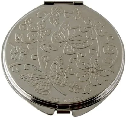 آینه جیبی دوطرفه با طرح گل ماگنولیا سفید صدفی، مناسب آرایش و زیبایی