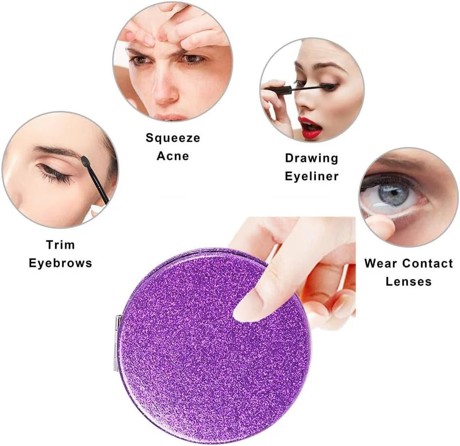 آینه آرایشی تاشو دو طرفه ام‌پوتک با طرح بنفش و فانتزی، آینه مسافرتی بزرگنمایی دار با اکلیل، آینه جیبی کوچک چرمی، آینه آرایشی قابل حمل با بزرگنمایی 2 و 1 برابر، آینه لوازم آرایشی مناسب هدیه