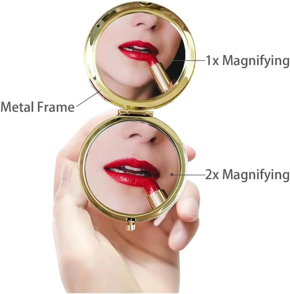 آینه جیبی تاشو طلایی Mpowtech - آینه آرایشی دو طرفه با بزرگنمایی 1x/2x، آینه کوچک 2.76 اینچی، مناسب کیف دستی، هدیه و لوازم ضروری سفر