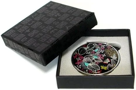 آینه آرایشی دو طرفه فلزی مشکی صدفی با طرح برگ های پاییزی، 90 گرم آینه آرایشی دو طرفه فلزی مشکی صدفی با طرح برگ های پاییزی، 90 گرم