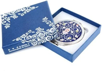 آینه آرایشی دوطرفه طرح صدف مروارید، طرح شمع، مشکی، گرد، جیبی، با قابلیت بزرگنمایی، 105 گرم