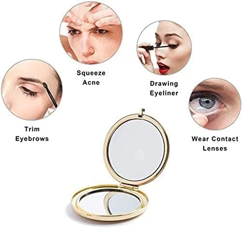 آینه جیبی تاشو طلایی Mpowtech - آینه آرایشی دو طرفه با بزرگنمایی 1x/2x، آینه کوچک 2.76 اینچی، مناسب کیف دستی، هدیه و لوازم ضروری سفر