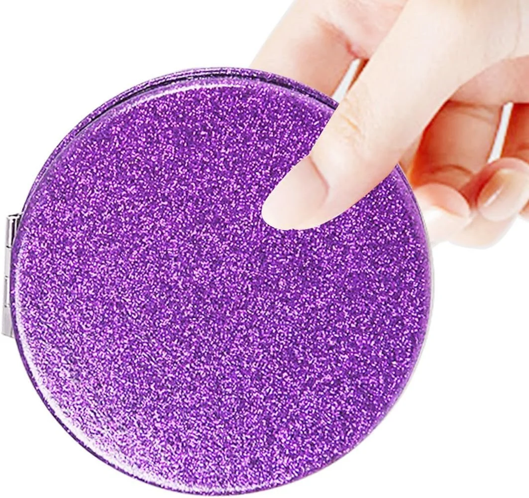 آینه آرایشی تاشو دو طرفه ام‌پوتک با طرح بنفش و فانتزی، آینه مسافرتی بزرگنمایی دار با اکلیل، آینه جیبی کوچک چرمی، آینه آرایشی قابل حمل با بزرگنمایی 2 و 1 برابر، آینه لوازم آرایشی مناسب هدیه