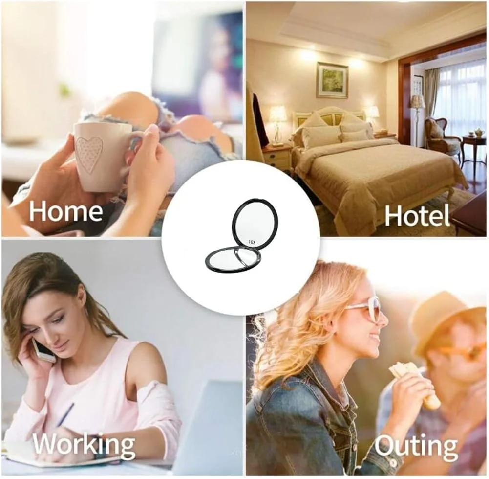 آینه آرایشی جیبی دو طرفه Mpowtech - بزرگنمایی 1x/10x، آینه مسافرتی 4 اینچی، آینه دستی کوچک