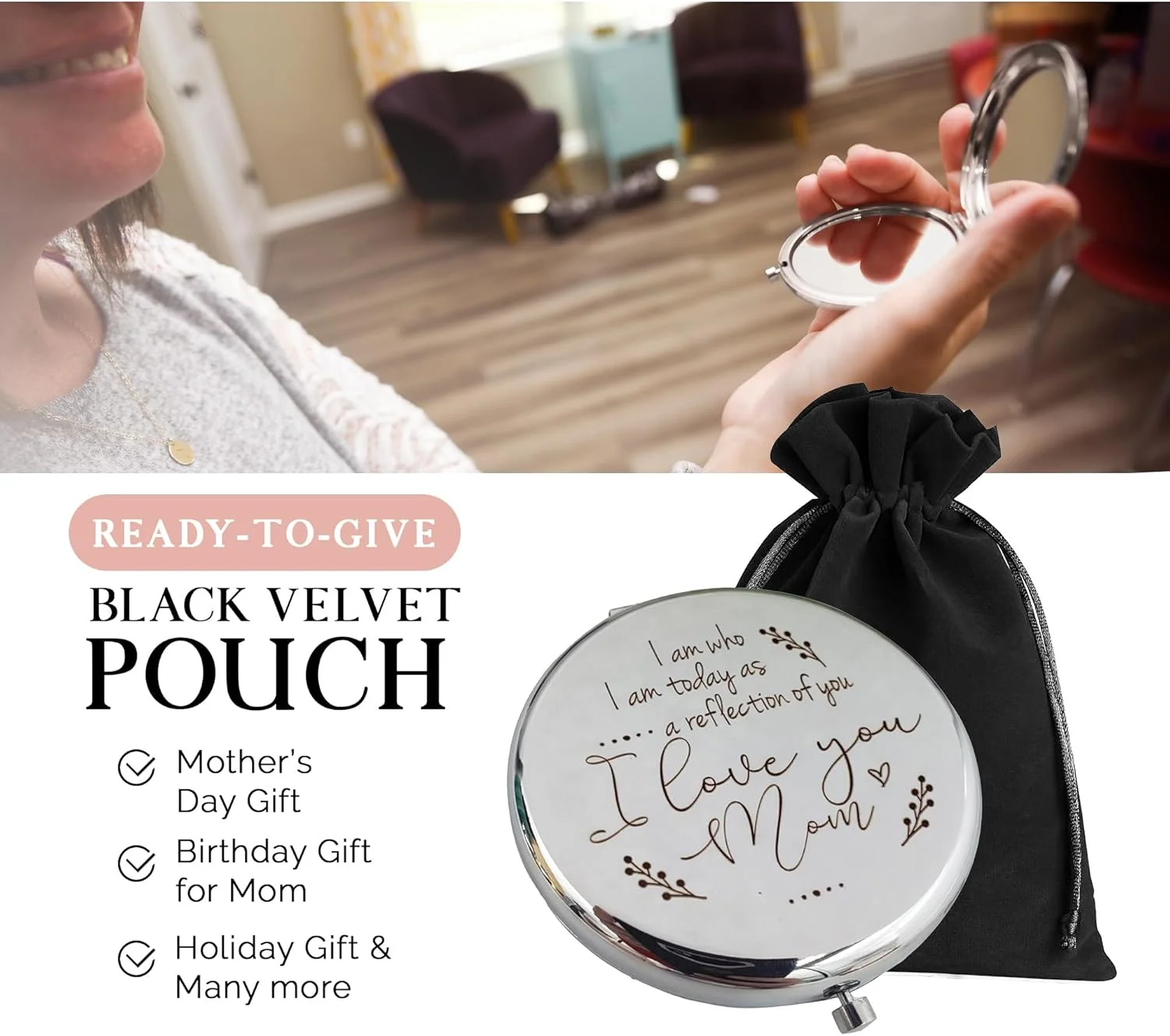 هدیه ای از طرف دختر به مادر عروس، آینه جیبی، هدیه ای از طرف پسر به مادر داماد، هدیه ای احساسی برای مادر، هدیه تولد برای مادر از طرف دختر، هدیه شخصی سازی شده برای مادر (S)