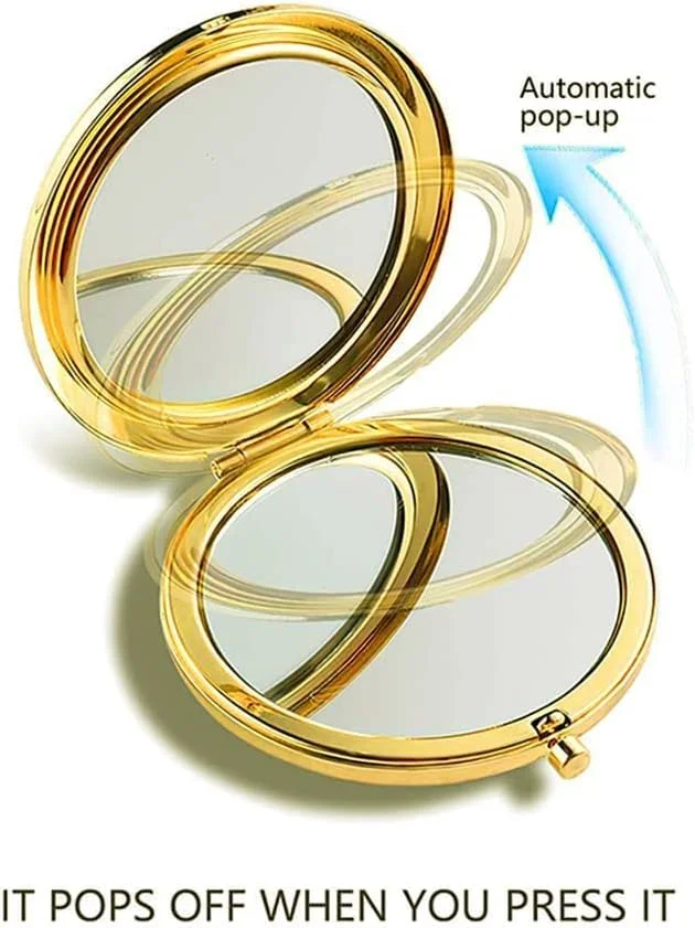 آینه جیبی تاشو طلایی Mpowtech - آینه آرایشی دو طرفه با بزرگنمایی 1x/2x، آینه کوچک 2.76 اینچی، مناسب کیف دستی، هدیه و لوازم ضروری سفر