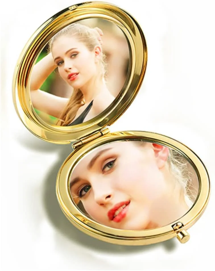 آینه جیبی تاشو طلایی Mpowtech - آینه آرایشی دو طرفه با بزرگنمایی 1x/2x، آینه کوچک 2.76 اینچی، مناسب کیف دستی، هدیه و لوازم ضروری سفر