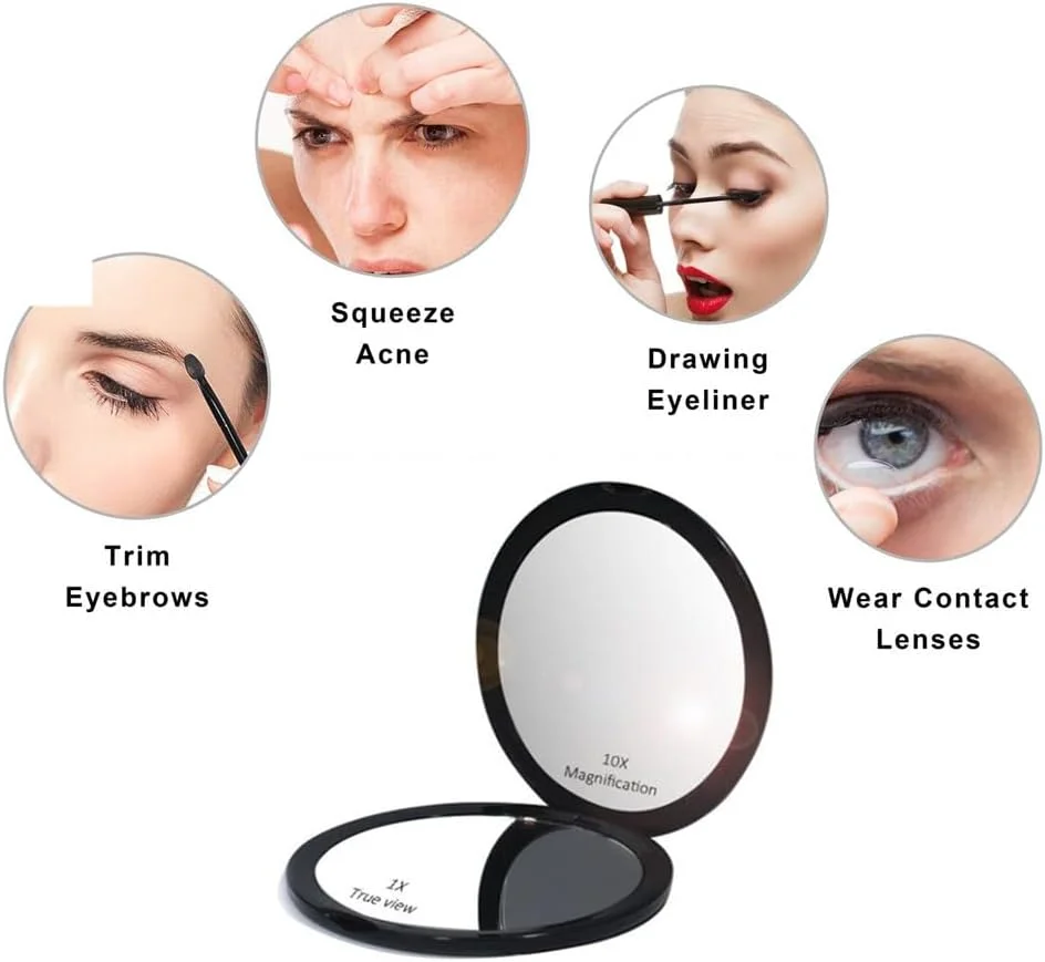 آینه آرایشی جیبی دو طرفه Mpowtech - بزرگنمایی 1x/10x، آینه مسافرتی 4 اینچی، آینه دستی کوچک