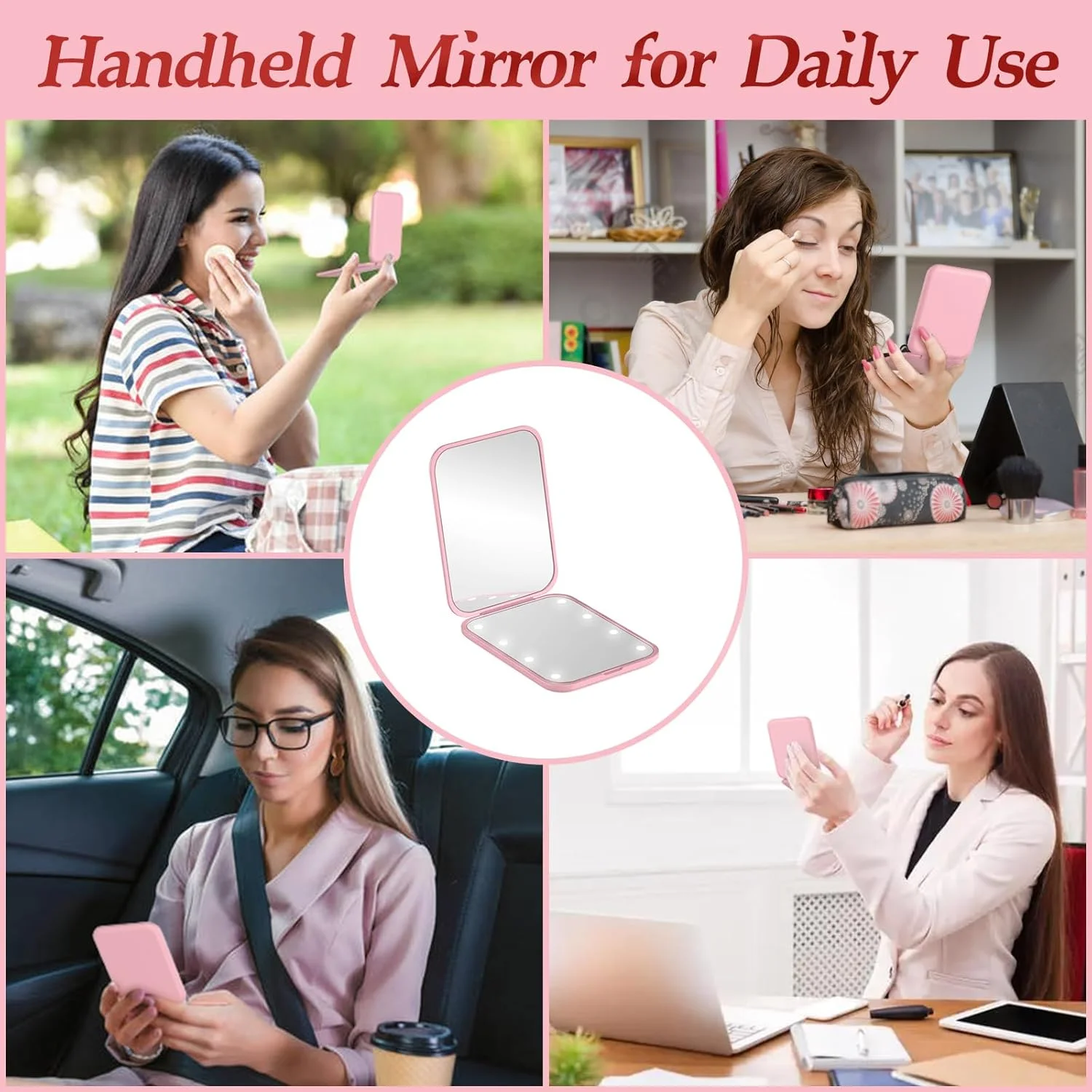 آینه جیبی MOXYOY، آینه فشرده LED با بزرگنمایی 1X/3X و باتری داخلی، قابل حمل، دستی، آینه آرایشی تاشو مسافرتی برای کیف پول، مسافرت و استفاده روزانه، ایده آل برای هدیه دادن، صورتی آینه جیبی MOXYOY، آینه فشرده LED با بزرگنمایی 1X/3X و باتری داخلی، قابل حمل، دستی، آینه آرایشی تاشو مسافرتی برای کیف پول، مسافرت و استفاده روزانه، ایده آل برای هدیه دادن، صورتی