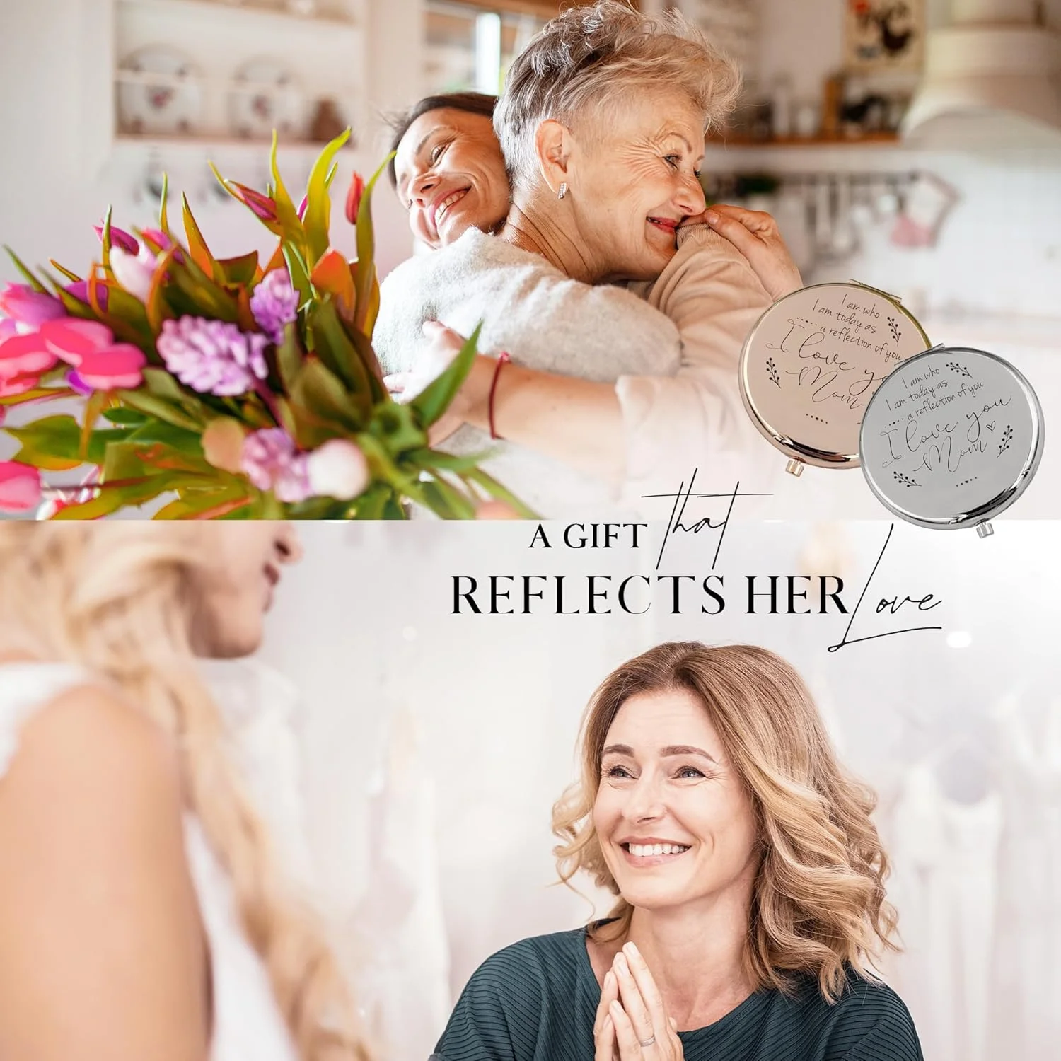 هدیه ای از طرف دختر به مادر عروس، آینه جیبی، هدیه ای از طرف پسر به مادر داماد، هدیه ای احساسی برای مادر، هدیه تولد برای مادر از طرف دختر، هدیه شخصی سازی شده برای مادر (S)