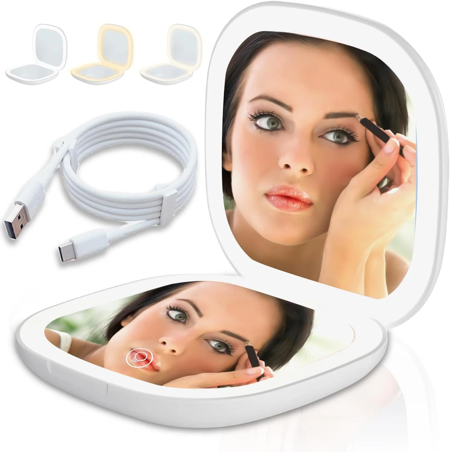 آینه آرایشی فشرده LED کوچک Molbory، آینه آرایشی با بزرگنمایی 1×/5×، آینه آرایشی قابل حمل با نورپردازی، آینه آرایشی شارژی، آینه مسافرتی تاشو برای دختران، حسگر لمسی آینه آرایشی فشرده LED کوچک Molbory، آینه آرایشی با بزرگنمایی 1×/5×، آینه آرایشی قابل حمل با نورپردازی، آینه آرایشی شارژی، آینه مسافرتی تاشو برای دختران، حسگر لمسی