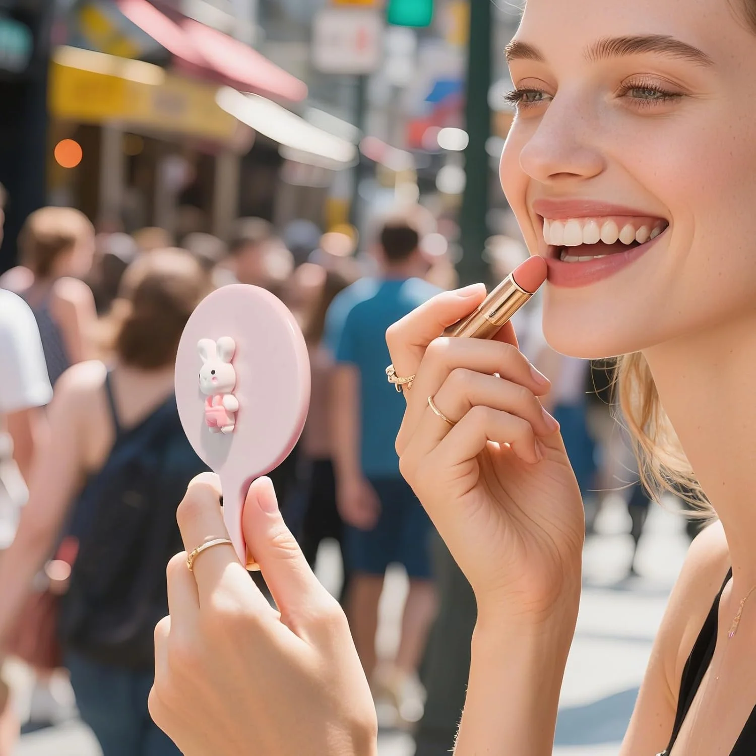 آینه دستی کوچک - آینه جیبی جمع و جور و زیبا برای مسافرت، آینه نشکن با دسته (6.5×11×0.5 سانتی متر)