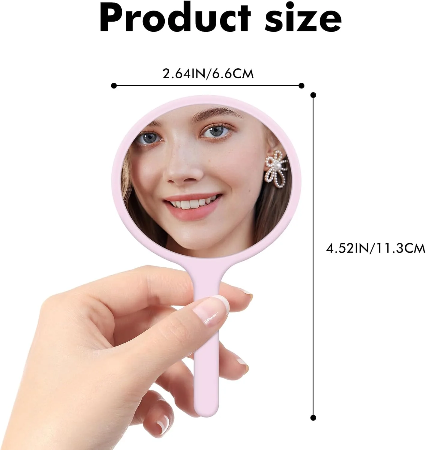 آینه دستی کوچک - آینه جیبی جمع و جور و زیبا برای مسافرت، آینه نشکن با دسته (6.5×11×0.5 سانتی متر)