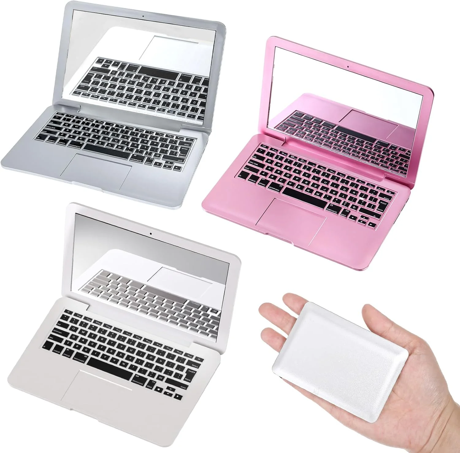 آینه لپ تاپ مینی، 3 عدد آینه آرایشی فشرده کوچک قابل حمل به شکل لپ تاپ، آینه های تاشو کوچک جیبی کامپیوتری برای آرایش منزل، مسافرت، دکوراسیون حیوانات خانگی (نقره ای، رزگلد، سفید) آینه لپ تاپ مینی، 3 عدد آینه آرایشی فشرده کوچک قابل حمل به شکل لپ تاپ، آینه های تاشو کوچک جیبی کامپیوتری برای آرایش منزل، مسافرت، دکوراسیون حیوانات خانگی (نقره ای، رزگلد، سفید)